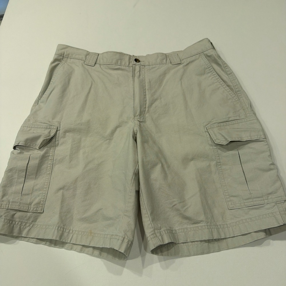 L.L.Bean Men's 36 Natural Fit Cargo Shorts Stone Khaki Y2K Trail Utility Cotton